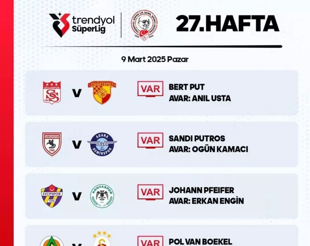 Alanyaspor-Galatasaray maçının VAR hakemi belli oldu