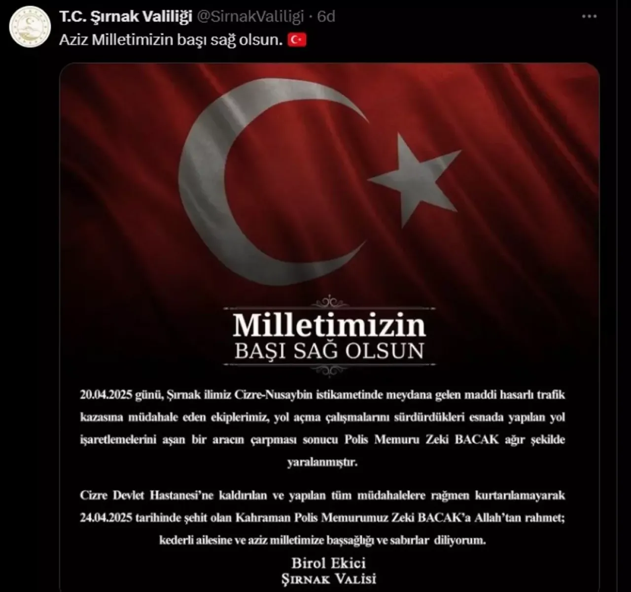 Şırnak Valisi acı haberi duyurdu: Şehidimiz var