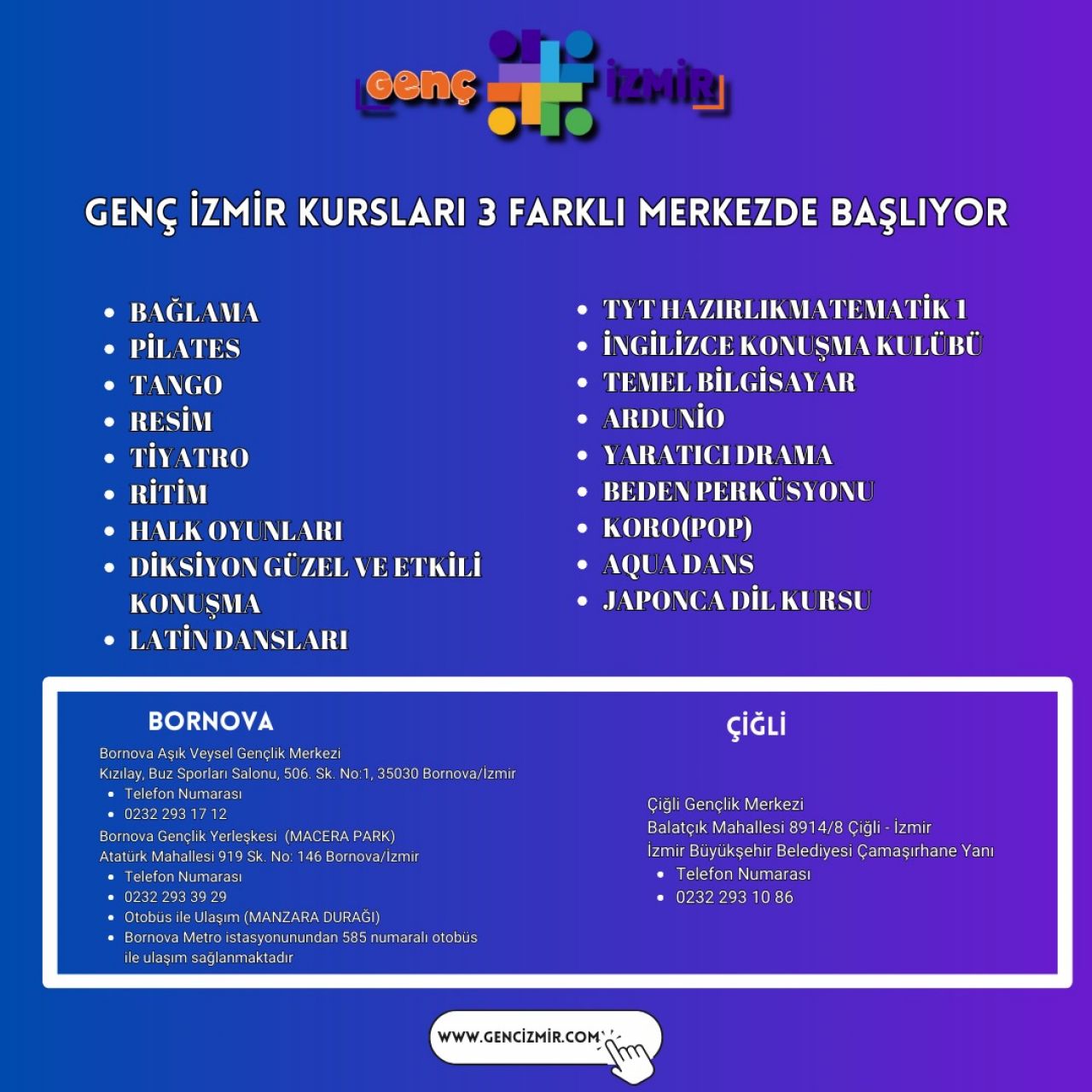İzmirli gençler için yeni sezon kursları başladı!