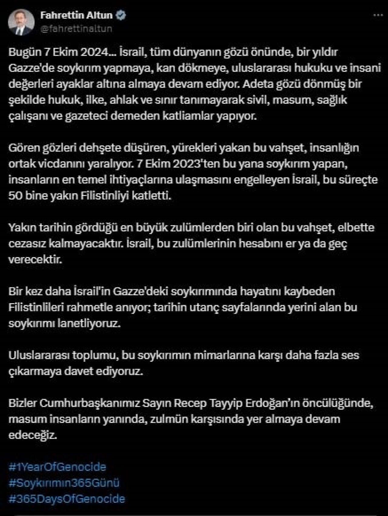 İletişim Başkanı Altun'dan soykırım paylaşımı