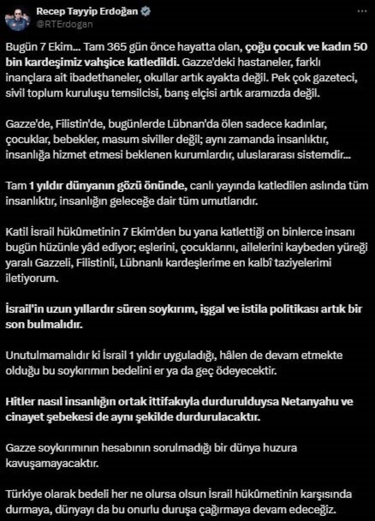 Cumhurbaşkanı Erdoğan'dan İsrail'e sert tepki