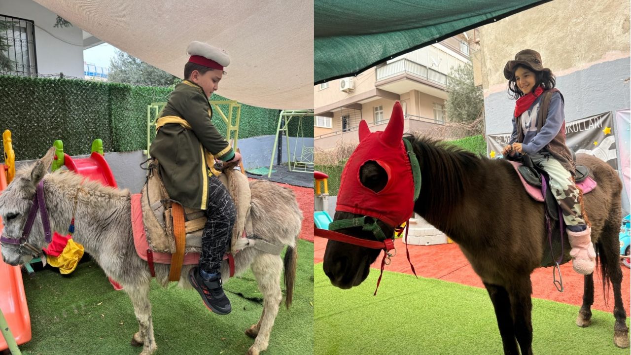 Minik kovboylar eşeğe ters bindi