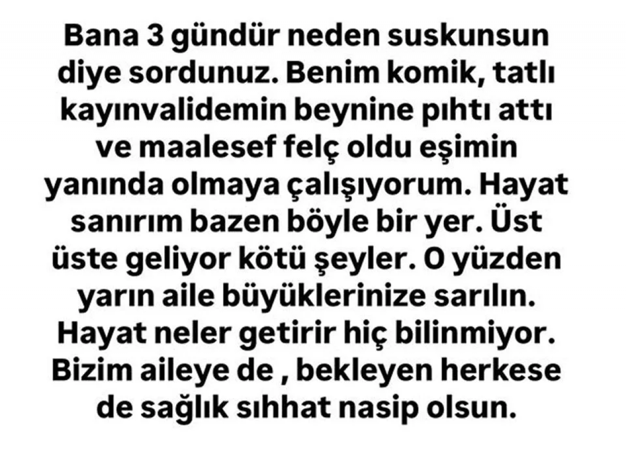 Yasemin Sakallıoğlu'ndan üzücü paylaşım: Felç geçirdi