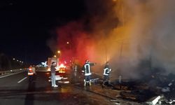 Otoyolda korku dolu anlar! Tır alevlere teslim oldu
