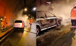 Konak Tüneli’nde yangın paniği: Bir araç alevler içinde kaldı