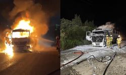 İzmir’de korku dolu anlar: Kömür yüklü tır alevlere teslim oldu