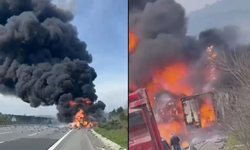 Kuzey Marmara Otoyolu'nda tır yangını: Patlamalar yaşandı, yol trafiğe kapatıldı!