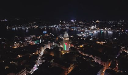 Galata Kulesi Filistin renklerine büründü