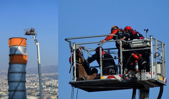 Bornova’da korku dolu anlar: İşçileri 90 metrelik merdivenle kurtardılar
