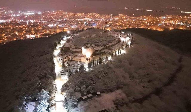 Kar altında kalan Aydos Kalesi havadan görüntülendi