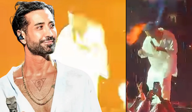 İzmir konserinde Tan Taşçı'ya sahne şoku! Alevler yüzüne sıçradı