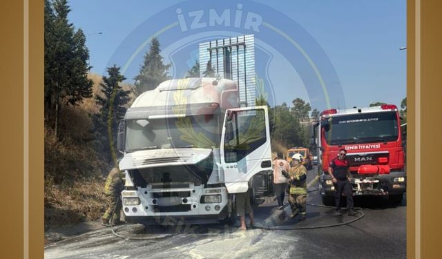 Otoyolda çekici yangını: Bornova istikametinde trafik yoğunluğu