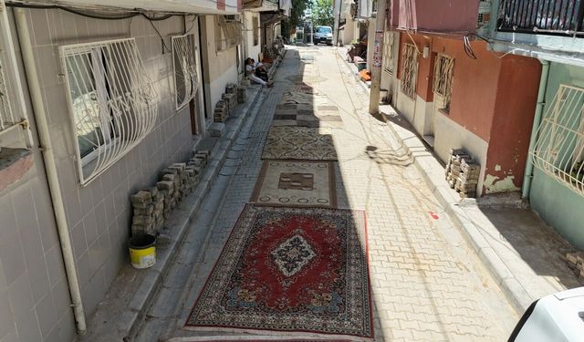 Tozdan bıktılar, halı serdiler!