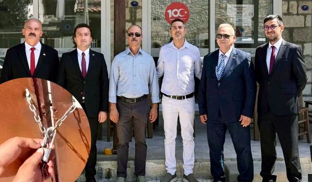 MHP’li meclis üyelerinden ılıca kür merkezi önünde ‘Bu kilit Çeşme turizmine vuruldu!’