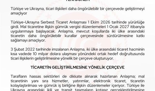 Türkiye ve Ukrayna arasında serbest ticaret dönemi başladı