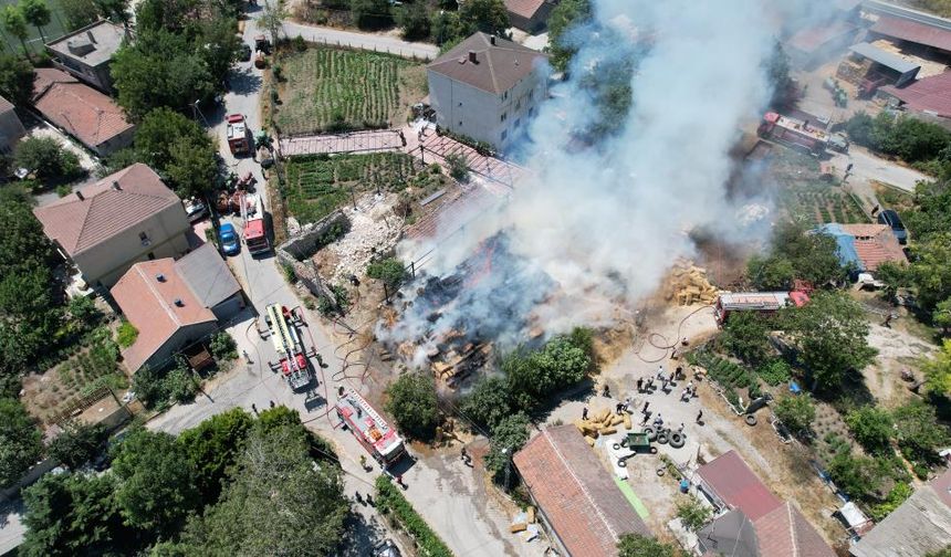 Kırsalında yangın paniği: Yüzlerce saman balyası kül oldu