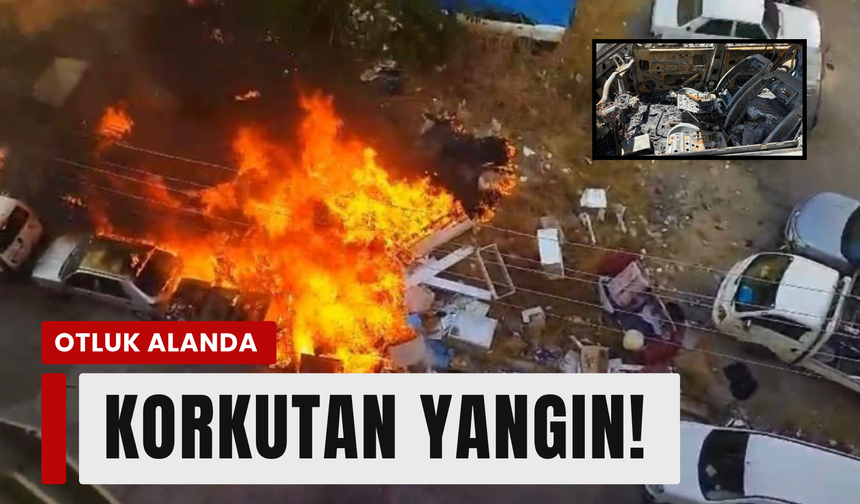Karabağlar'da otluk alandaki yangın iki araca sıçradı!