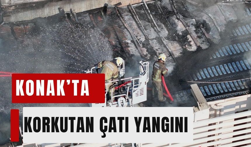 Konak’ta 8 katlı banka binasında yangın paniği