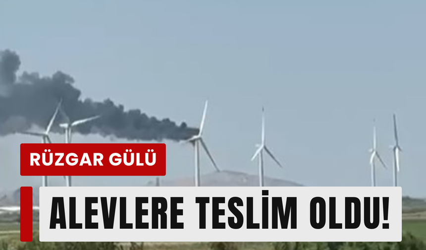 Bergama’da rüzgar türbini alev alev yandı!