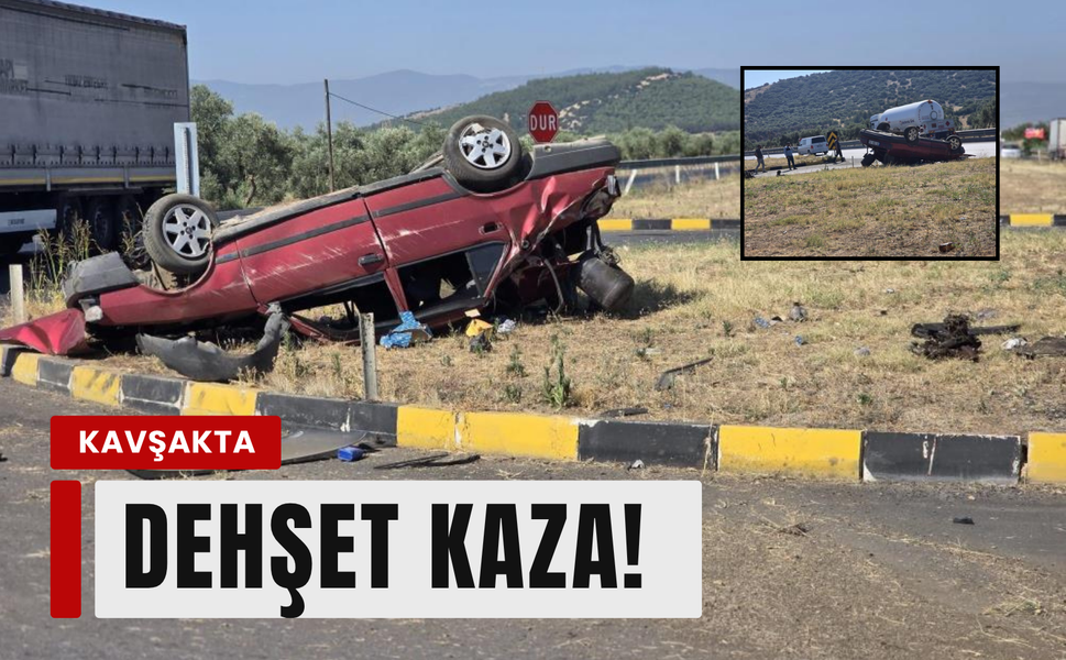 Bayındır’da kaza: Otomobil kavşakta devrildi!