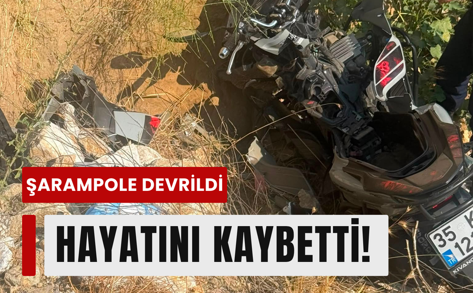 Tire'de feci kaza: Motosiklet şarampole devrildi!