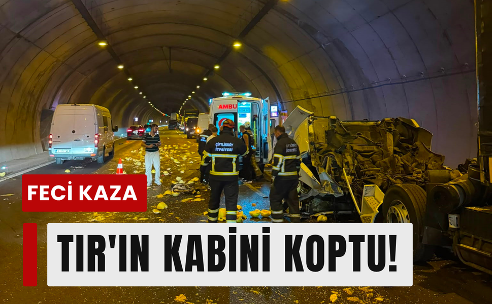 Orhangazi Tüneli'nde korkutan kaza! TIR'ın kabini koptu!