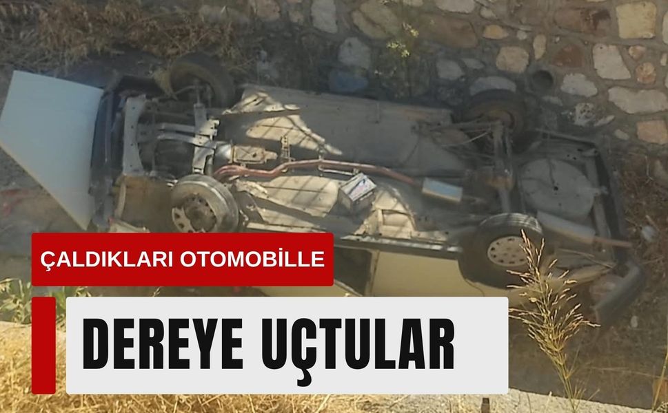 Çaldıkları otomobille dereye uçtular