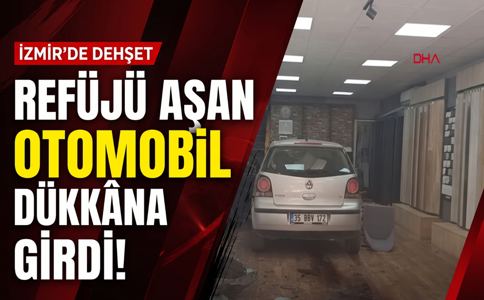 İzmir’de kontrolden çıkan otomobil mağazaya girdi!