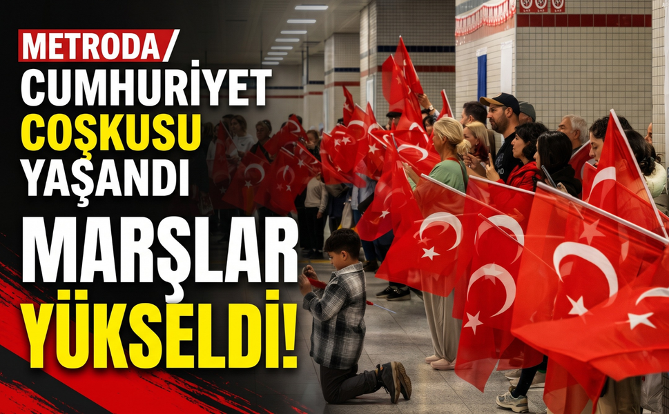Marşlar yükseldi, metroda Cumhuriyet coşkusu yaşandı!