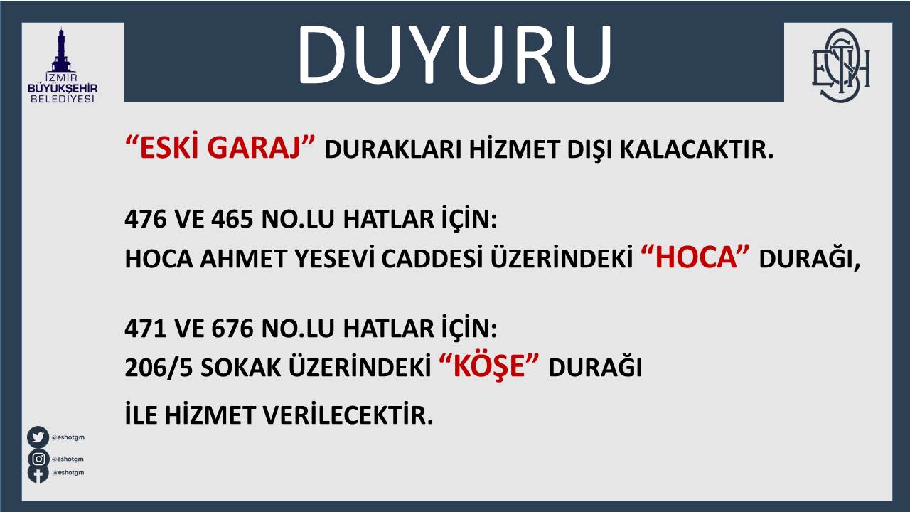 Hi̇zmet Dişi Kalan Ve Kullanilacak Duraklar