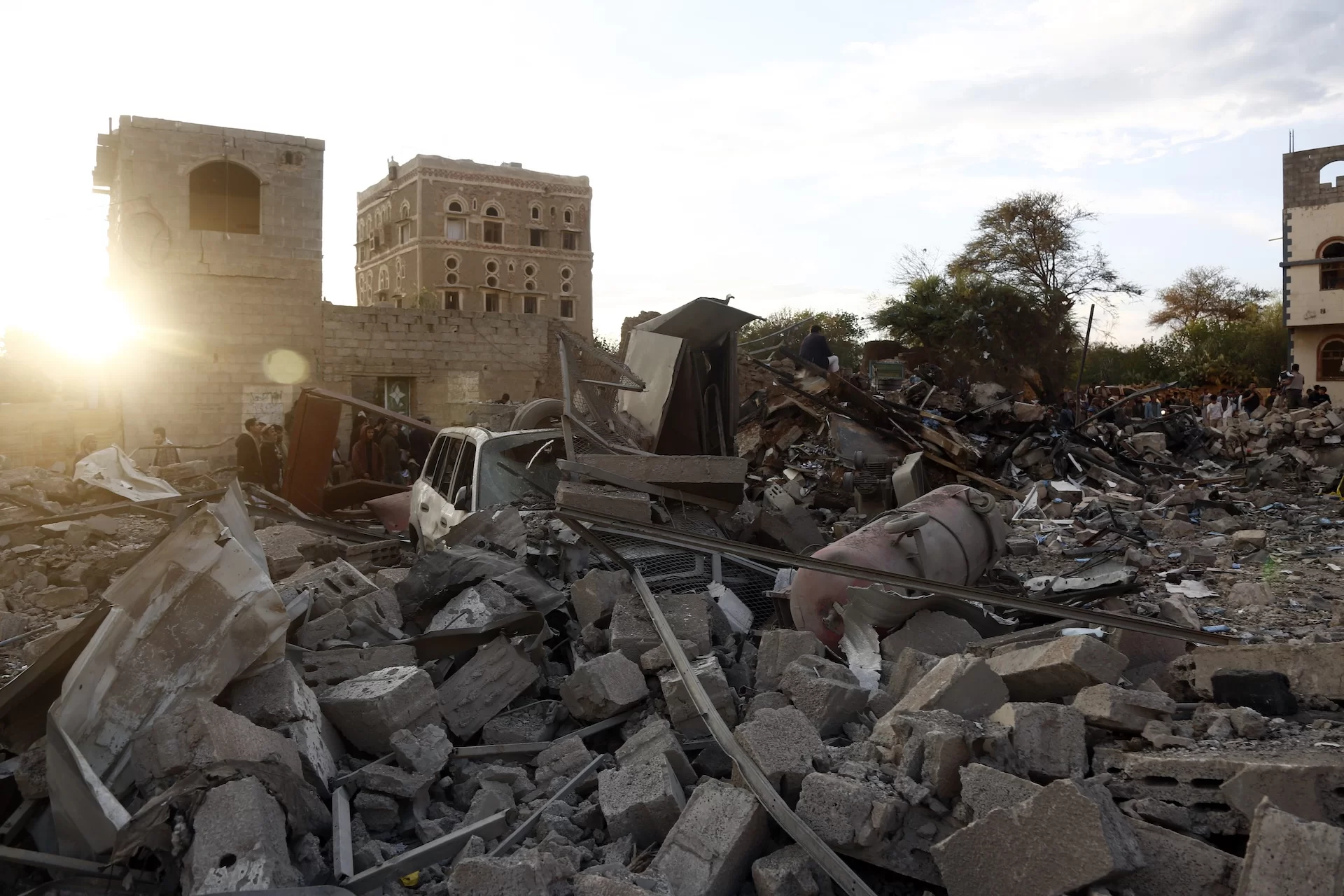 Yemenis Survey The Damage From An Airstrike In The Al Jeraf Neighborhood Of Sanaa City