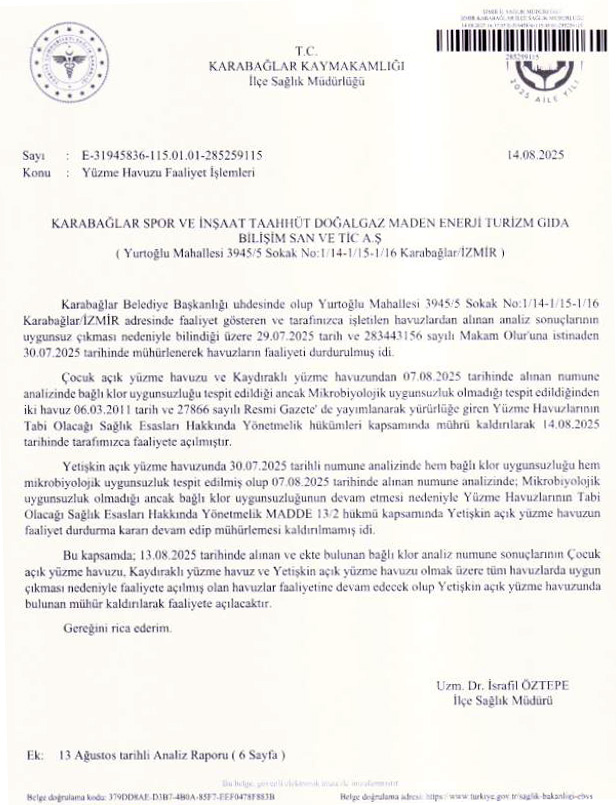 Ilçe Sağlık Müdürlüğü Resmi Yazısıdır