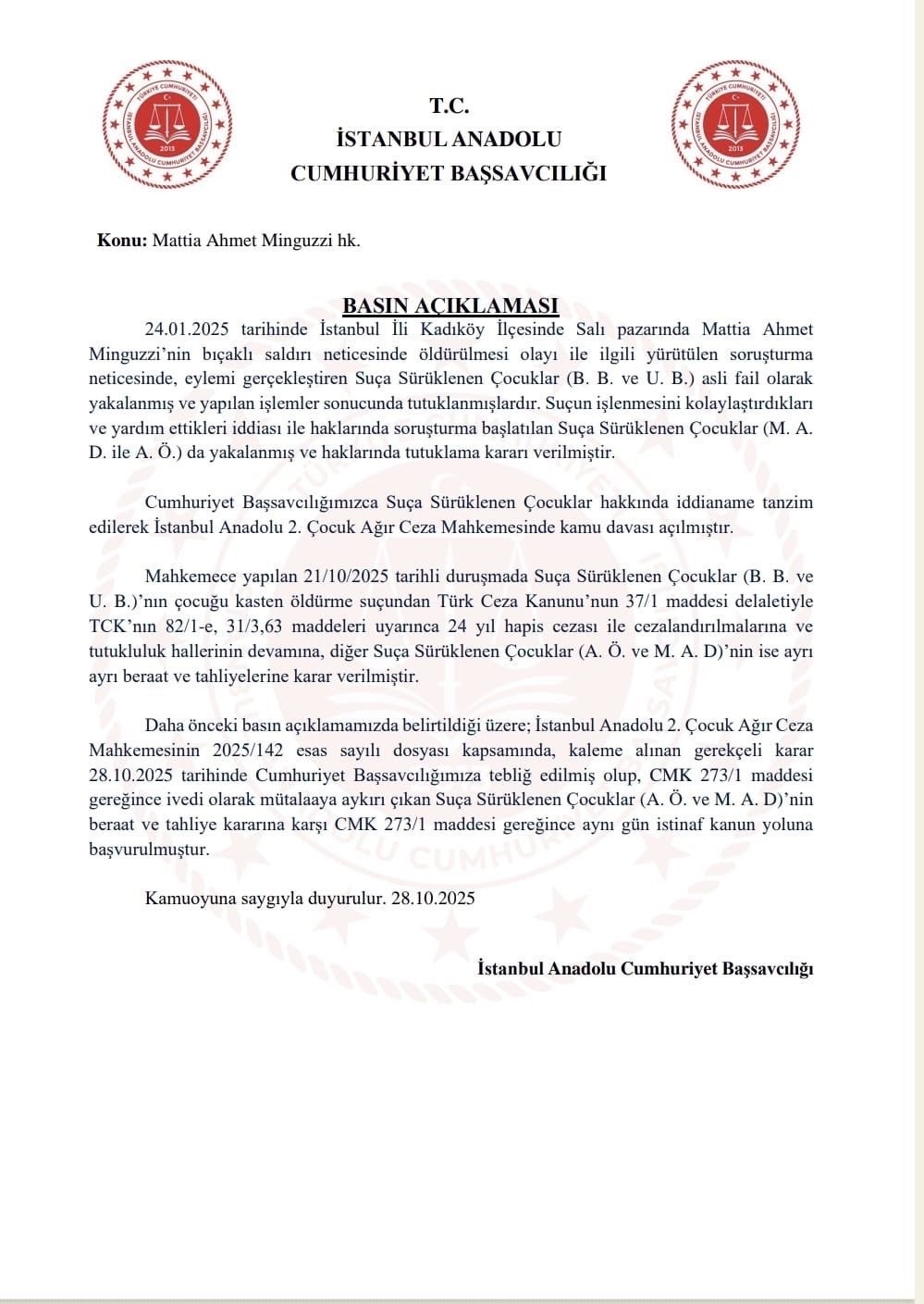 Ahmet Minguzzi Başsavcılık