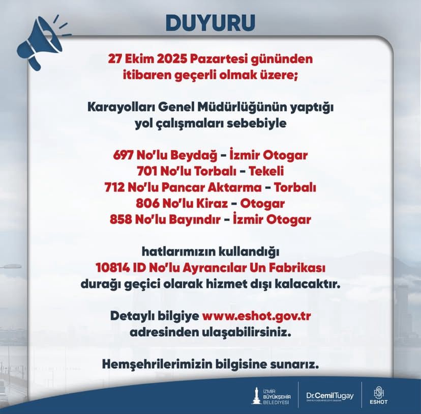 Eshot’tan Önemli Duyuru 5 Hattın Durakları Değişti!