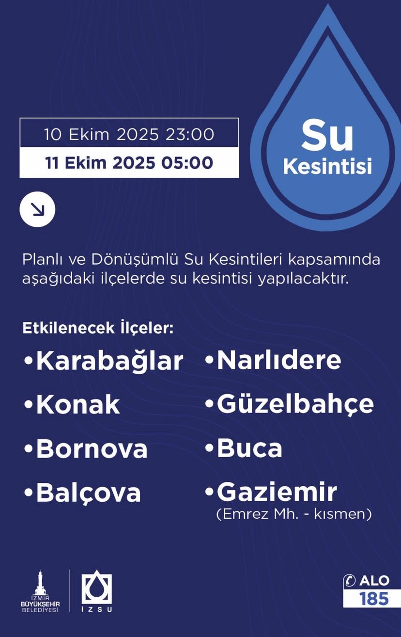 İzmirli Dikkat! 9 10 Ekim Su Kesintisi Var – İşte Saat Ve Ilçeler-1