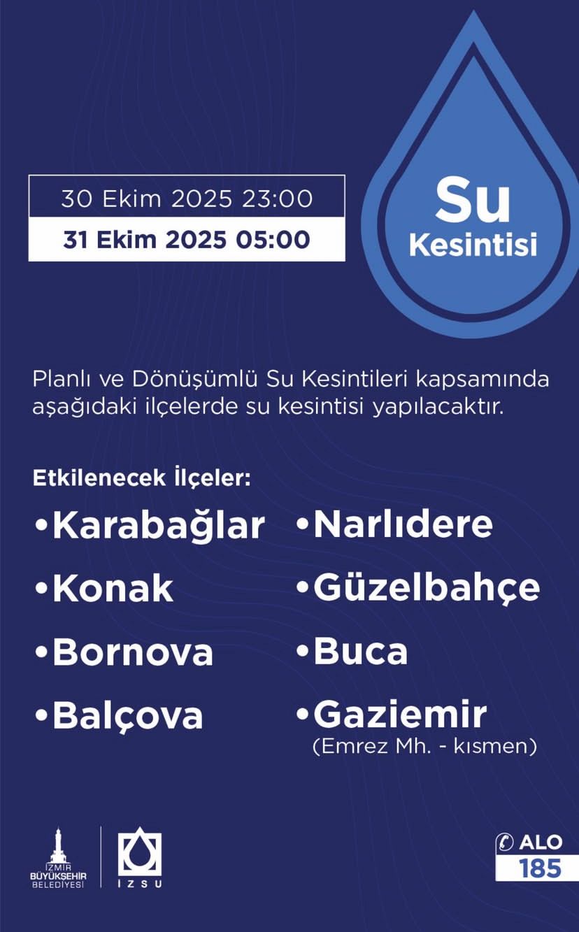 İzsu’dan Kritik Uyarı! İzmir’de 8 Ilçede Planlı Su Kesintisi Yapılacak. Kesinti Saatleri Ve Etkilenecek Mahalleler Açıklandı.
