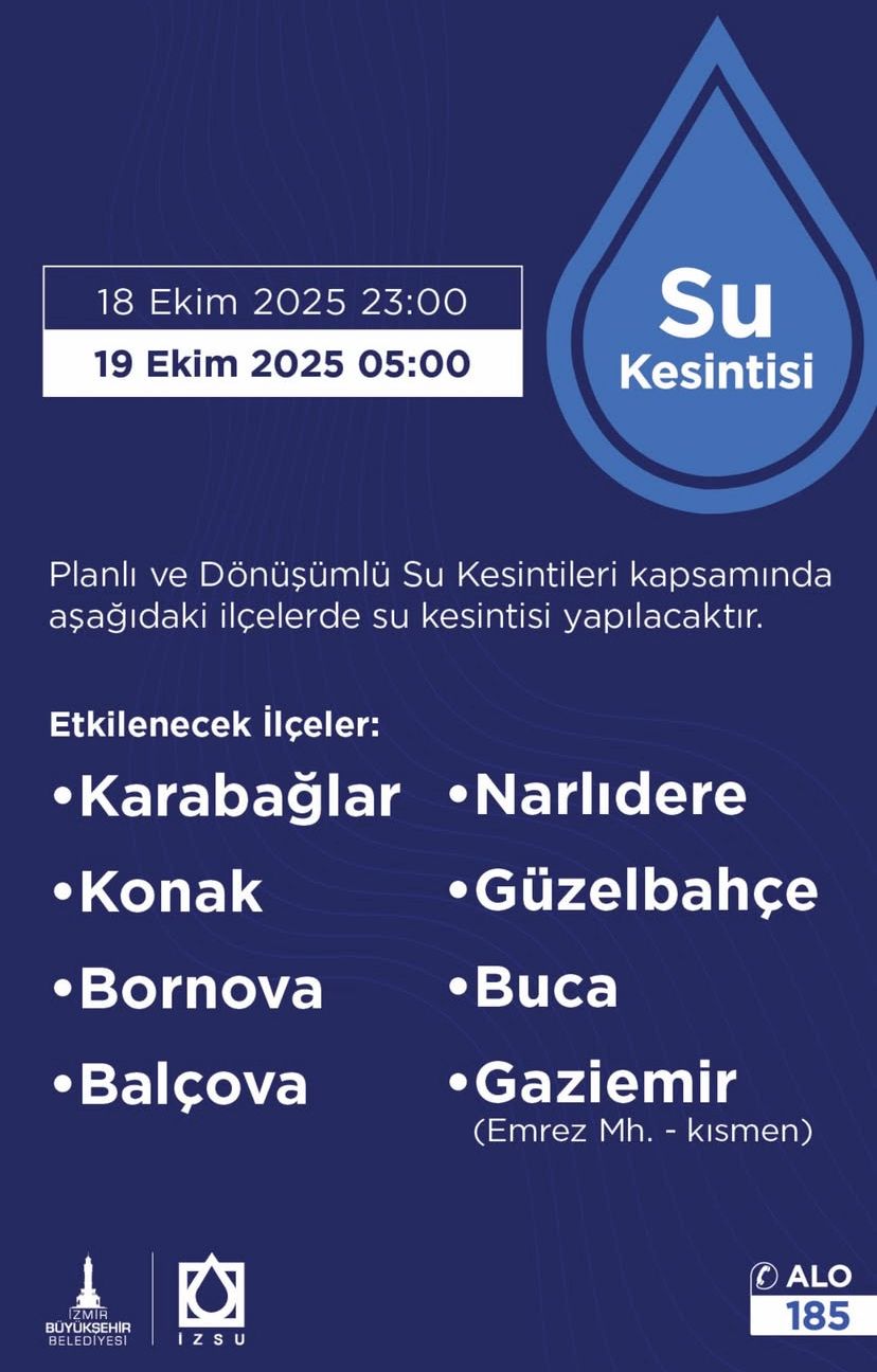 İzsu’dan Kritik Uyarı! İzmir’in 8 Ilçesinde Su Kesintisi Saatleri Not Alın