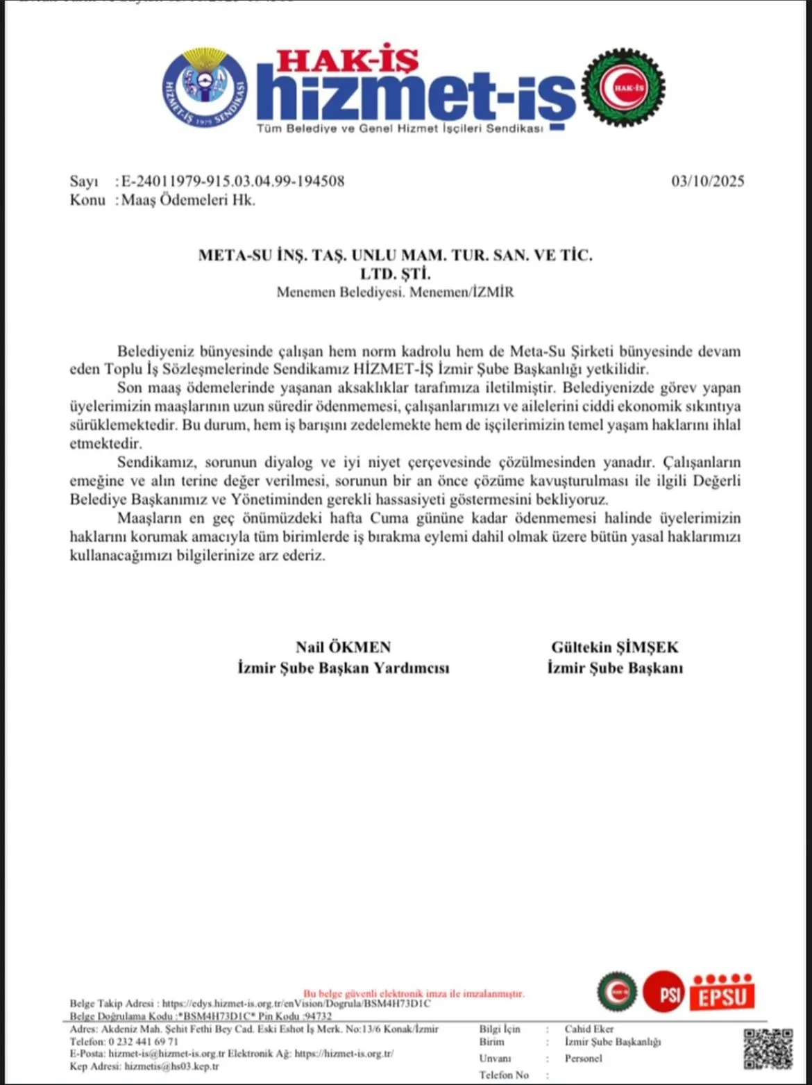 Menemen Belediyesi Hizmet Iş