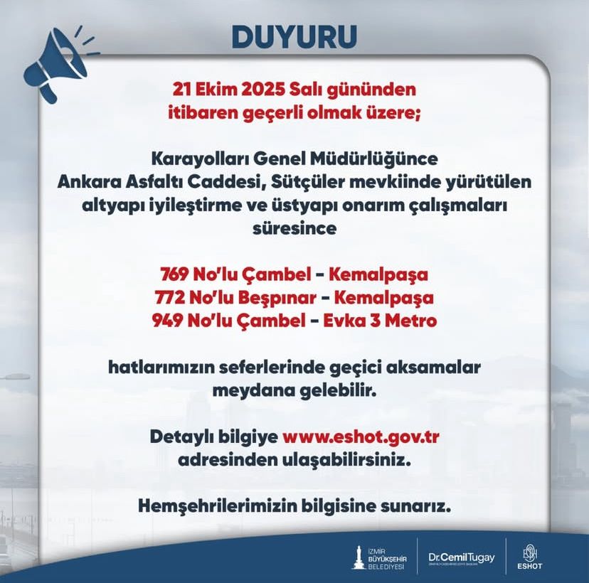 ESHOT duyurdu! 21 Ekim Salı günü İzmir’de toplu ulaşımda değişiklik!