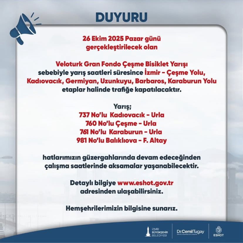 Veloturk Gran Fondo Çeşme Bisiklet Yarışı için yollar kapanacak! İşte etkilenecek hatlar