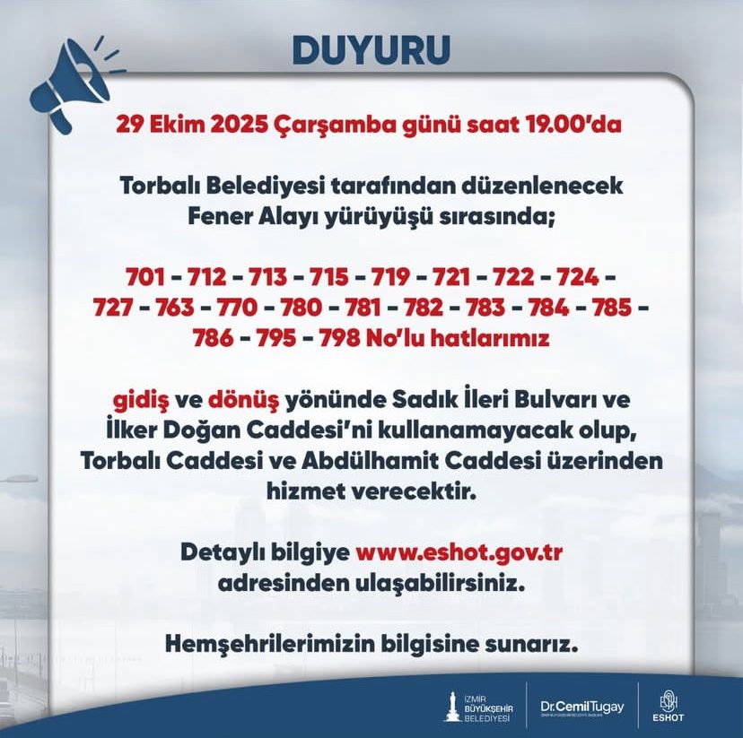 29 Ekim’de Torbalı'da otobüs güzergahları değişti
