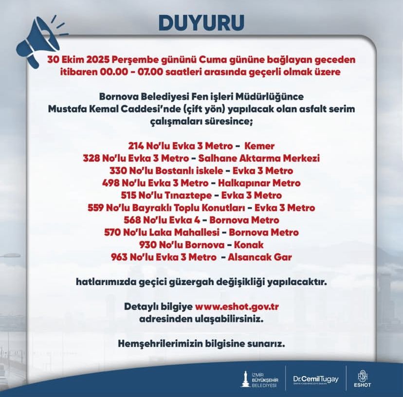 İzmir'de gece yarısı asfalt mesaisi: Bu hatlar geçici olarak değişiyor!