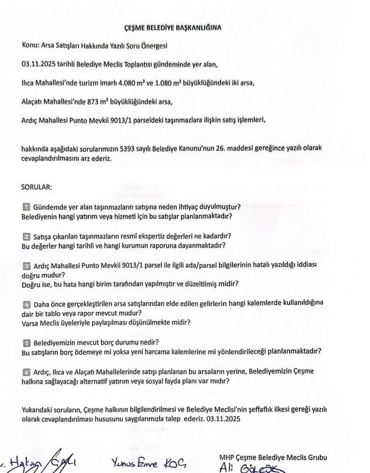 Çeşme Belediye Meclisi’nde Mhp’den Arsa Satışı Sorusu3