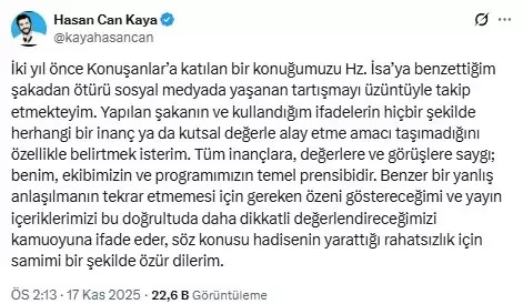 Hasan Can Kaya Peygamber Esprisi Sonrası Özür Diledi (3)