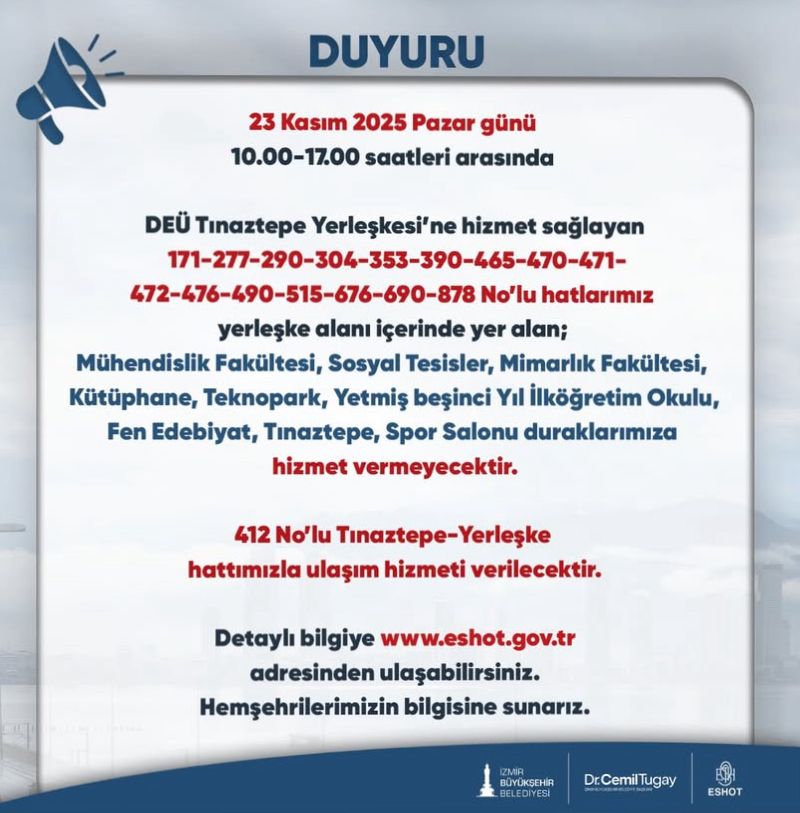 Httpswww.yeniizmir.comdeu Tinaztepe Kampusunde 23 Kasimda Ulasim Duzenlemesi