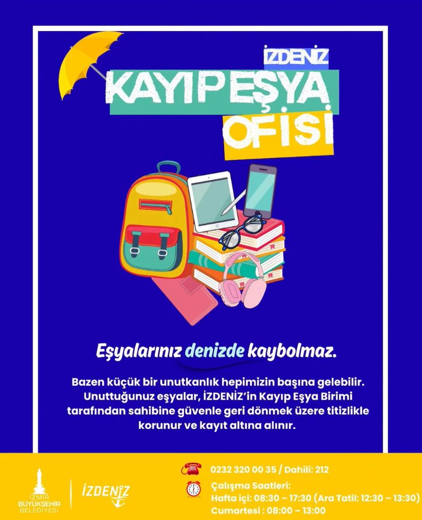 İzmir Büyükşehir Belediyesi’ne Bağlı İzdeni̇z, Deniz Yolculuklarında Unutulan Eşyaların Güvenle Sahiplerine Ulaştırılması Için “Kayıp Eşya Ofisi” Hizmetini Sürdürüyor.