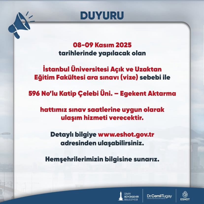 Katip Çelebi Üniversitesi – Egekent Aktarma hattı,-1