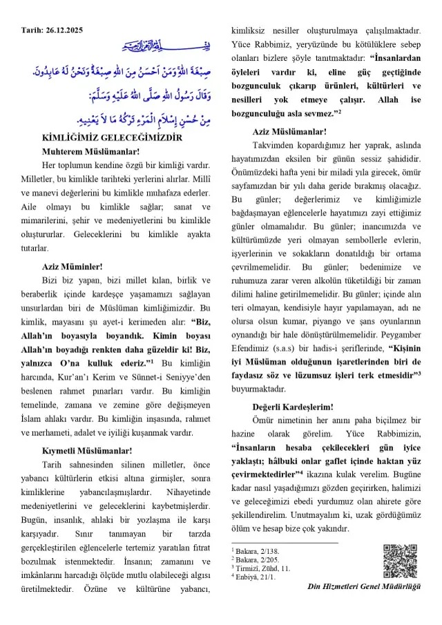 Cuma Hutbesi 26 Aralık Cuma