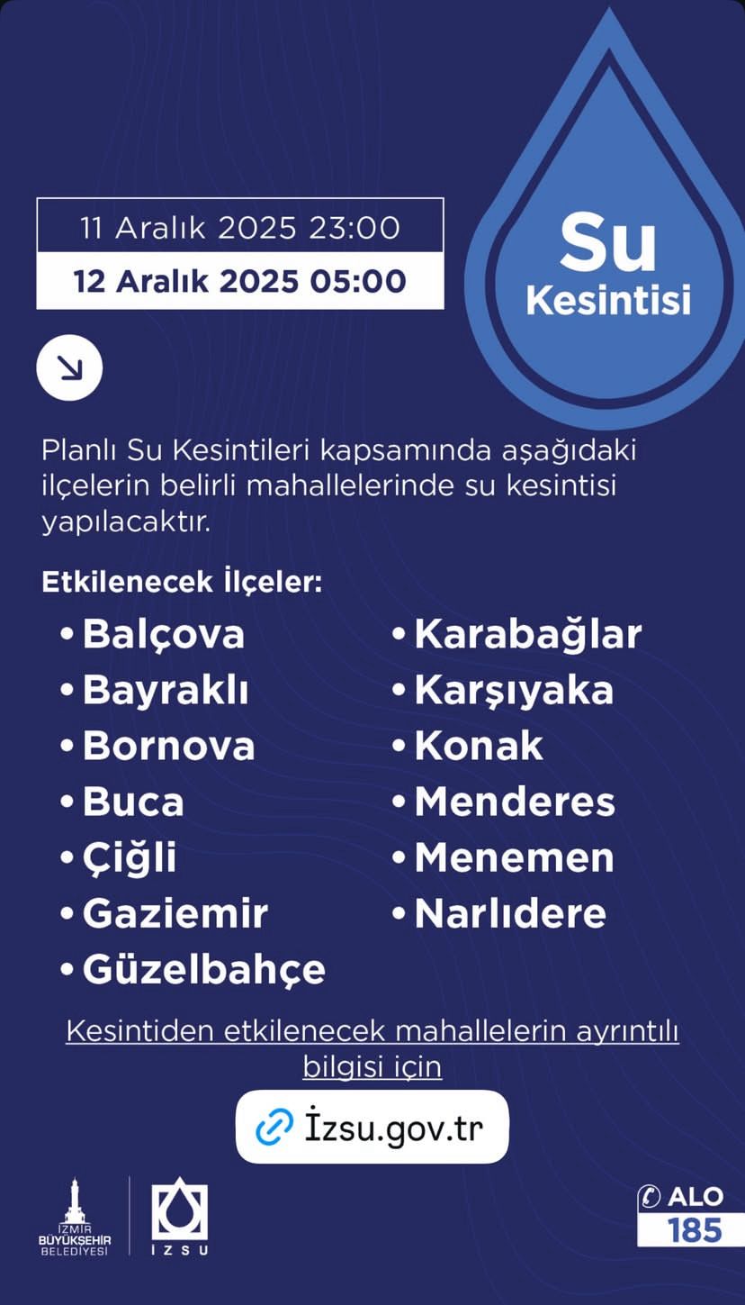 İzmir Gece Su Kesintisi Yılbaşı