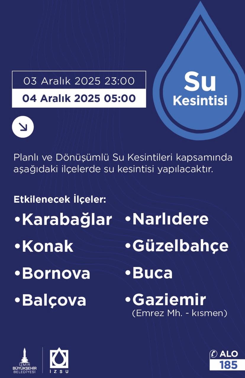 İzmir’de 9 Ilçede Gece Yarısı Su Kesintisi! (4 5 Aralık)